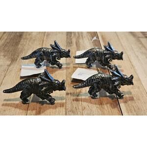 NEW Set of 4 Silver Tone Metal Dinosaur Triceratops Drawer Pulls / Hobby Lobby